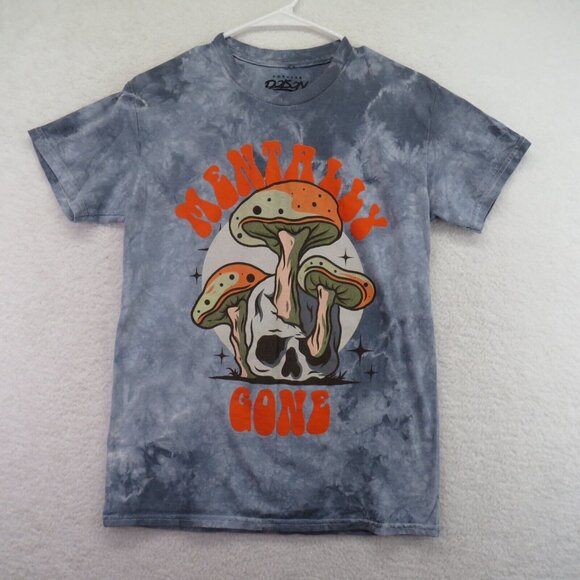 Popular Poison T Shirt Mens Small Gray Tie Dye Mentally Gone Mushrooms Skull - Picture 1 of 6